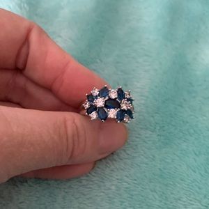 Sterling silver blue and white cubic zirconia ring